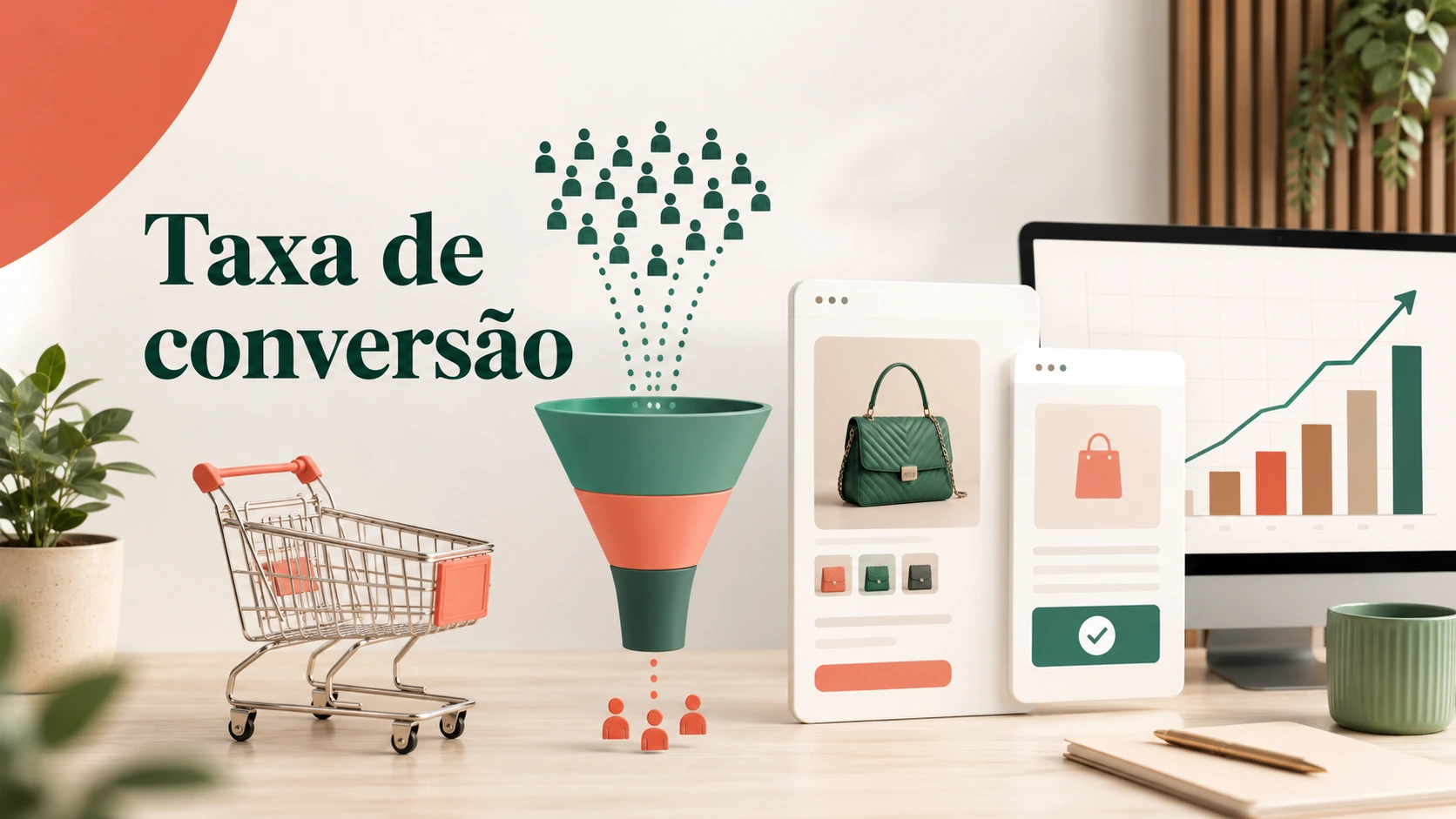 Funil de e-commerce convertendo visitantes em compradores com gráfico de crescimento