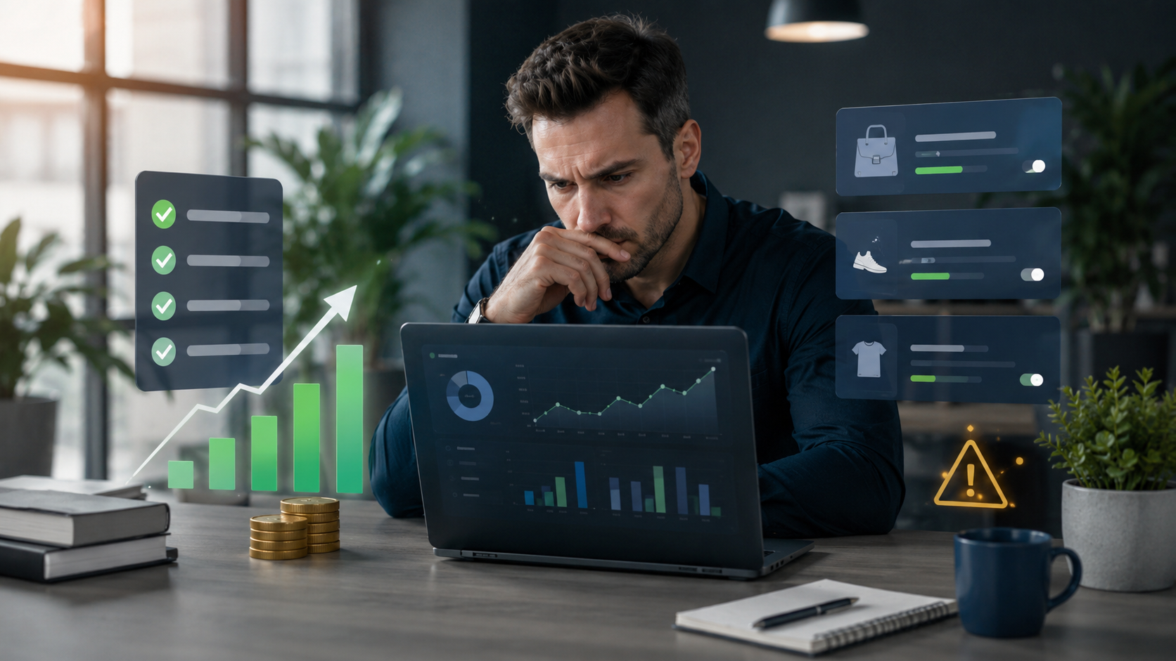 Gestor de ecommerce avaliando checklist antes de aumentar orçamento de anúncios