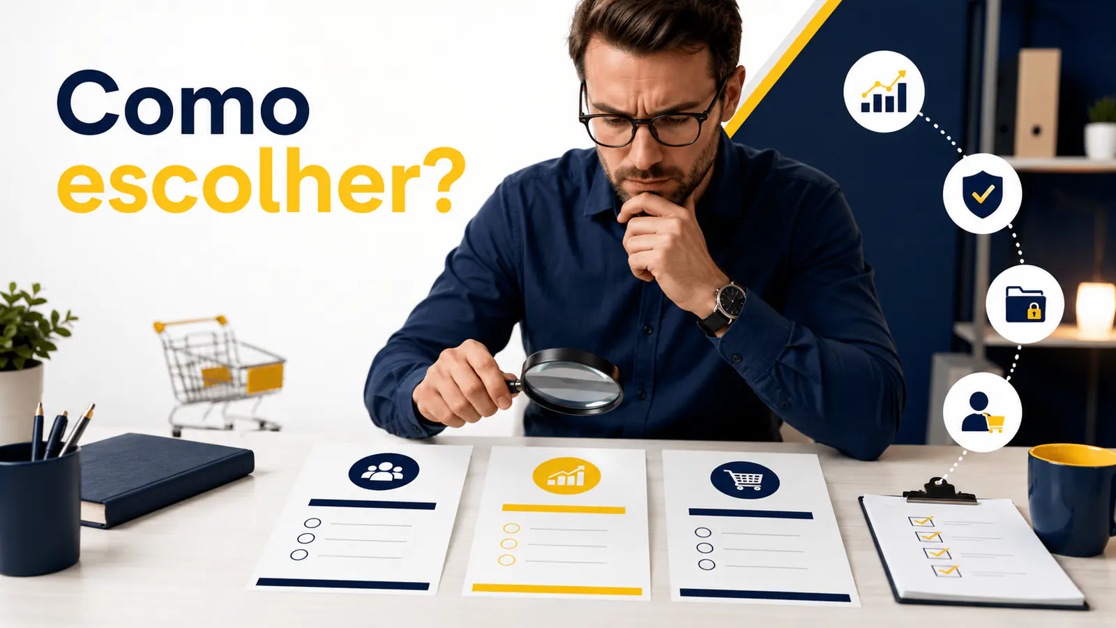 Gestor de e-commerce comparando propostas e critérios para escolher uma agência especializada