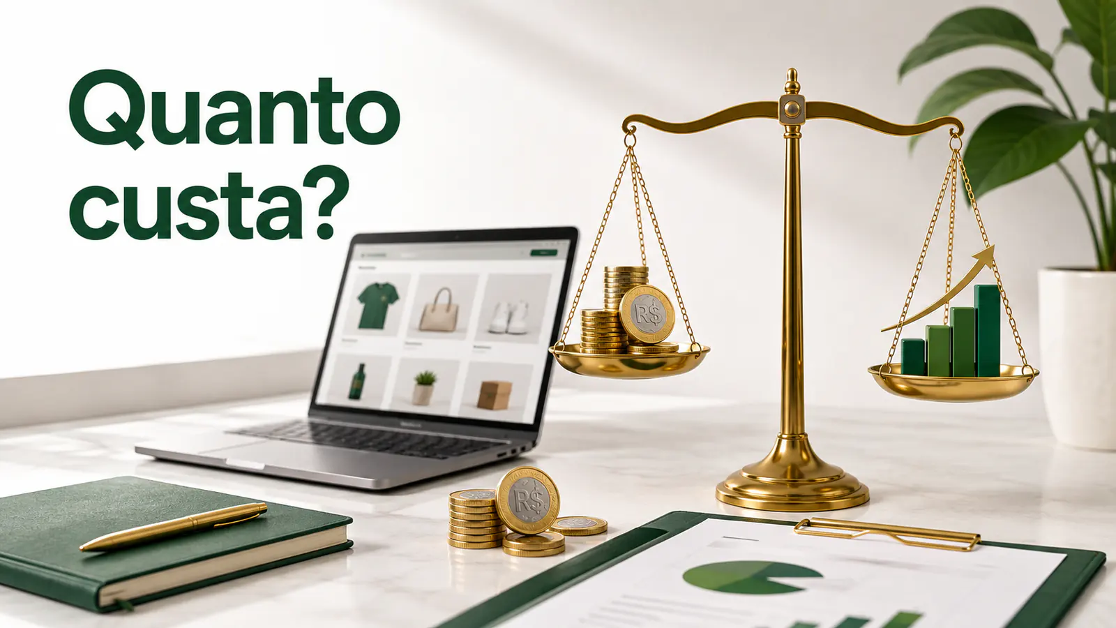 Balança comparando o custo de uma agência para e-commerce com o crescimento e o retorno do negócio