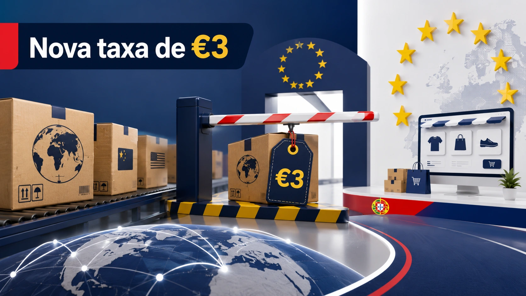 Encomendas de comércio eletrónico a entrar na União Europeia com indicação de nova taxa de três euros